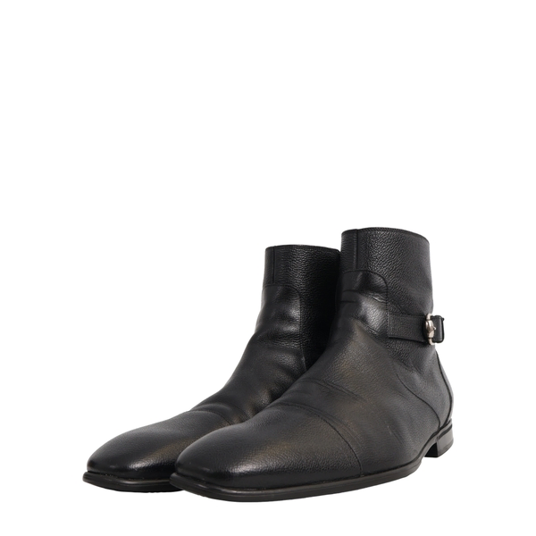 Vintage Grained Leather Ankle Boots Black