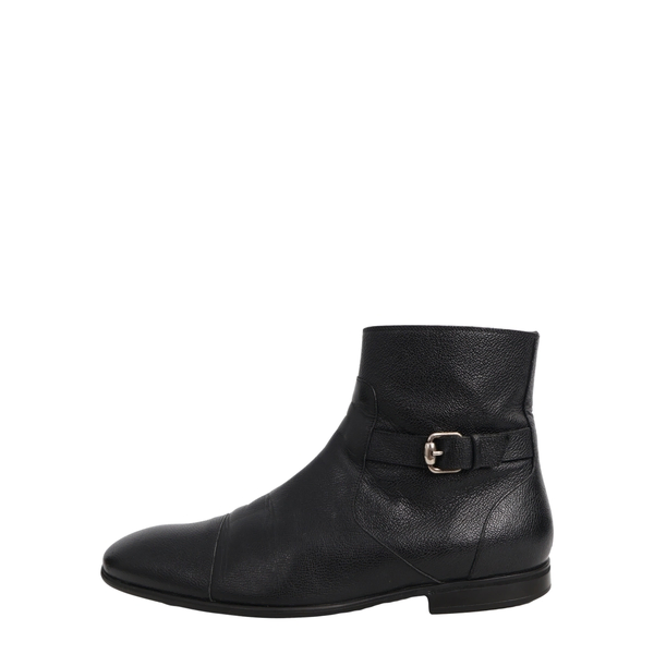 Vintage Grained Leather Ankle Boots Black