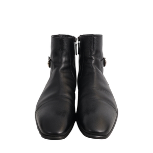 Vintage Grained Leather Ankle Boots Black, view 3