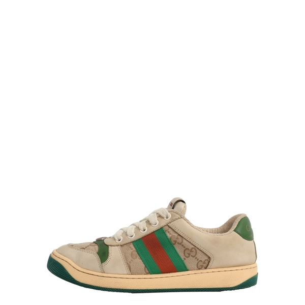 Mixed Material Distressed Screener Sneakers Beige/Green