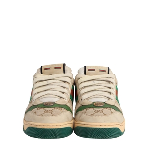 Mixed Material Distressed Screener Sneakers Beige/Green, view 3
