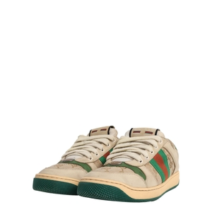Mixed Material Distressed Screener Sneakers Beige/Green
