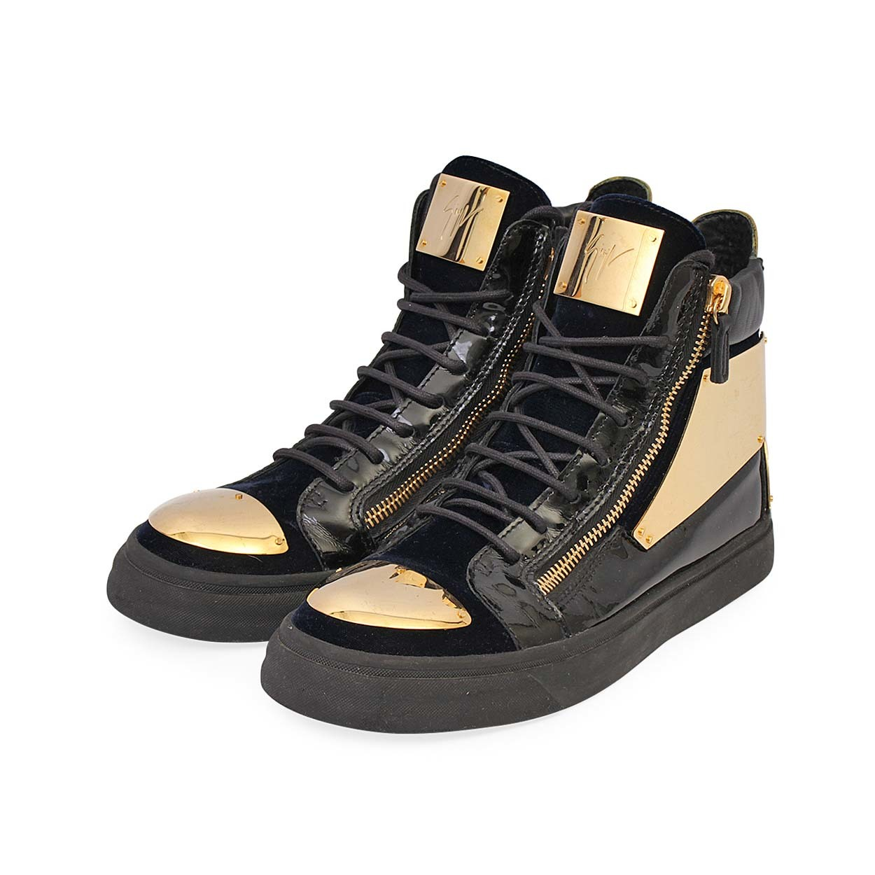 GIUSEPPE ZANOTTI Leather/Suede Gold Plate Sneakers Black 
