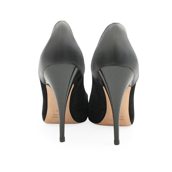 Suede/Patent Embellished Peep Toe Pumps Black
