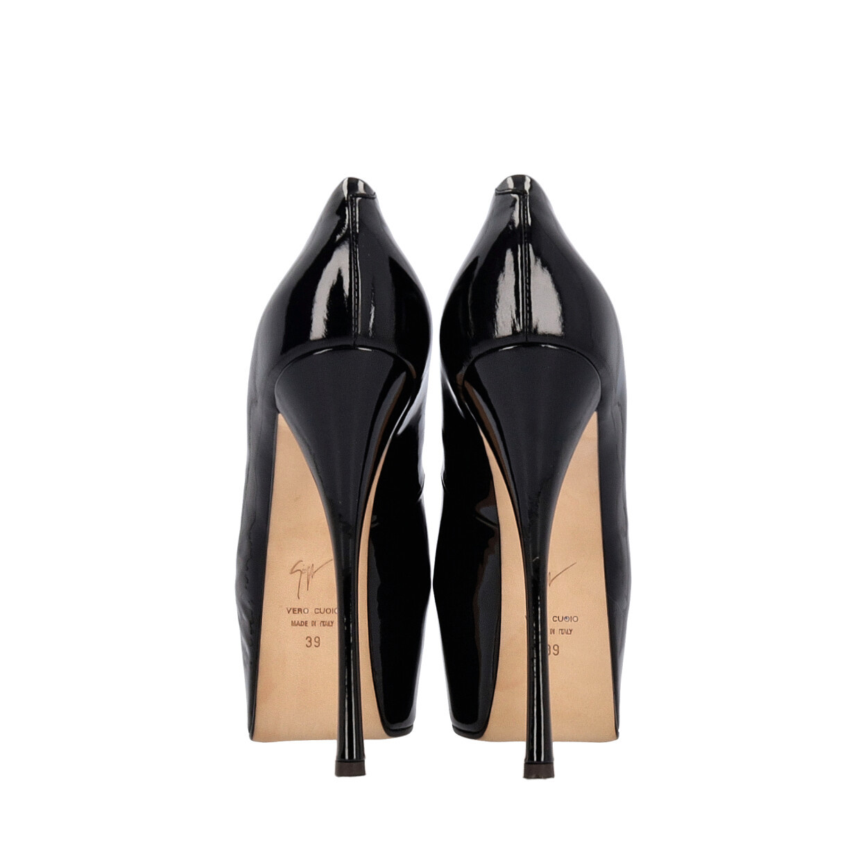 GIUSEPPE ZANOTTI Patent Liza Peep Toe Platform Pumps Black | Luxity