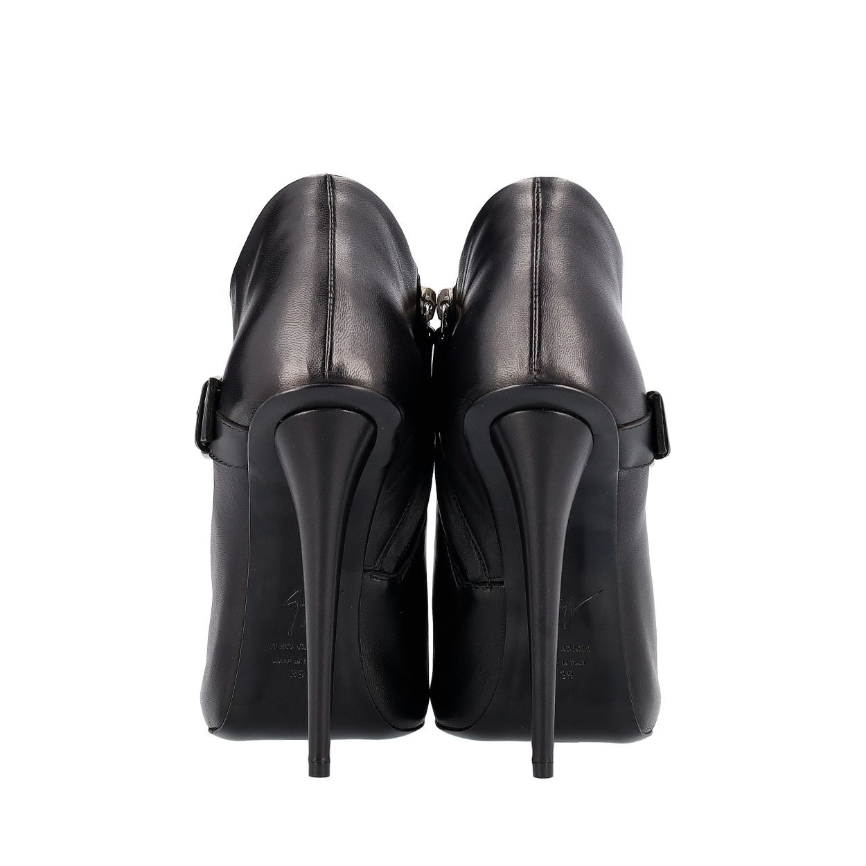 GIUSEPPE ZANOTTI Leather Peep Toe Chain Ankle Booties Black | Luxity