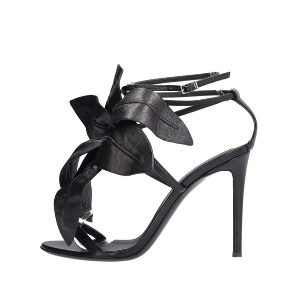 Leather Lilium Bow Sandals Black