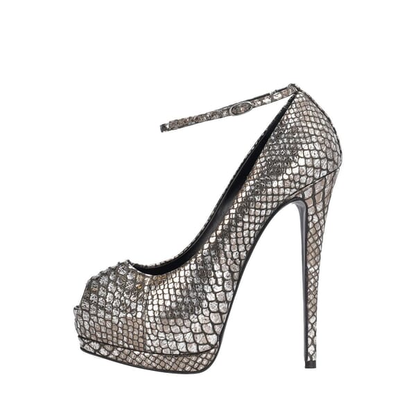 Python Peep Toe Platform Pumps Silver