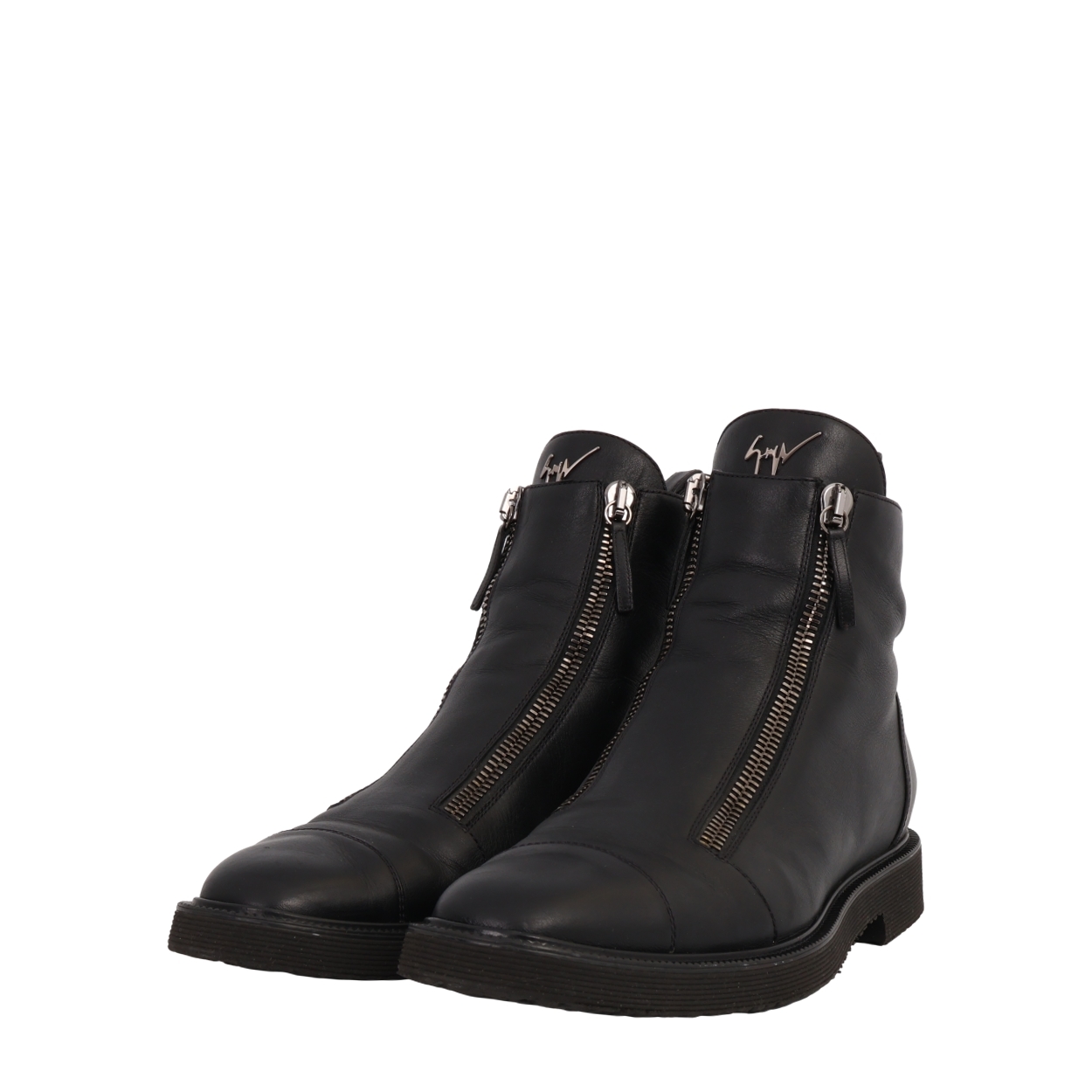 GIUSEPPE ZANOTTI Leather Double Zip Combat Boots Black | Luxity