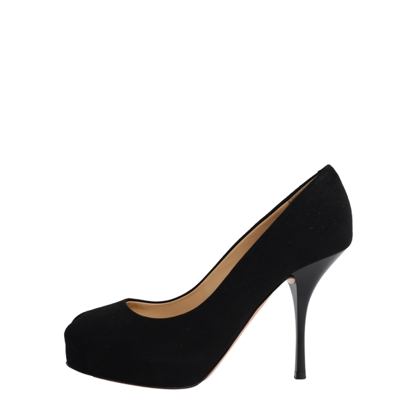Suede Peep Toe Platform Pumps Black