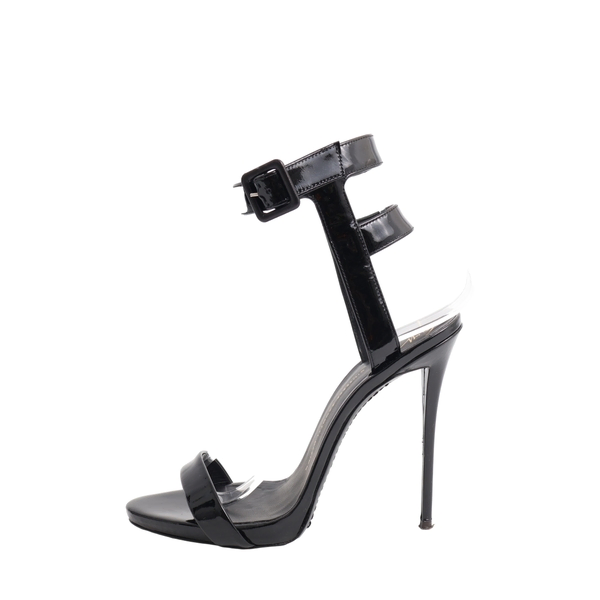 Patent Buckle Cage Sandals Black