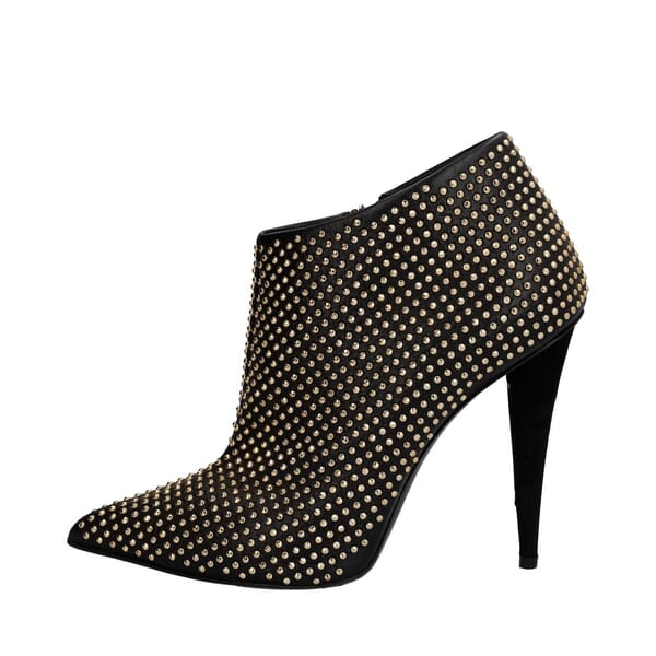 Leather Studded Ankle Boots Gold/Black