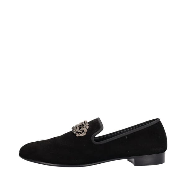 Velvet Embellished Loafers Black