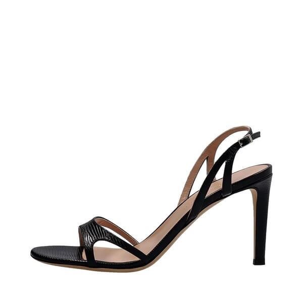 Leather Embossed Strappy Sandals Black