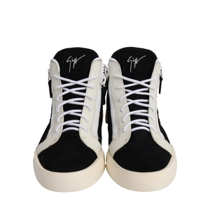 Leather/Velvet The Shark High Top Sneakers Black/White, view 3