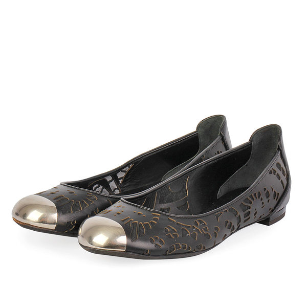 Leather Silver Toe Ballet Flats Black