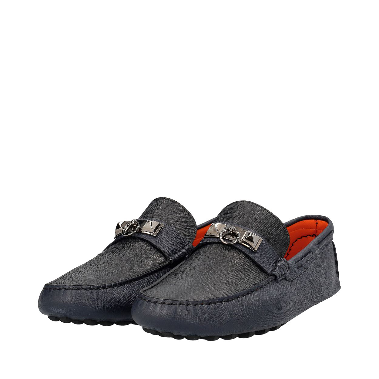 Authentic Hermes Irving Leather Loafers Shoes Navy Blue size 41 1/2 $1289.00!! HERMES MEN BLACK & BROWN LUXURY IRVING LOAFERS  main image 2