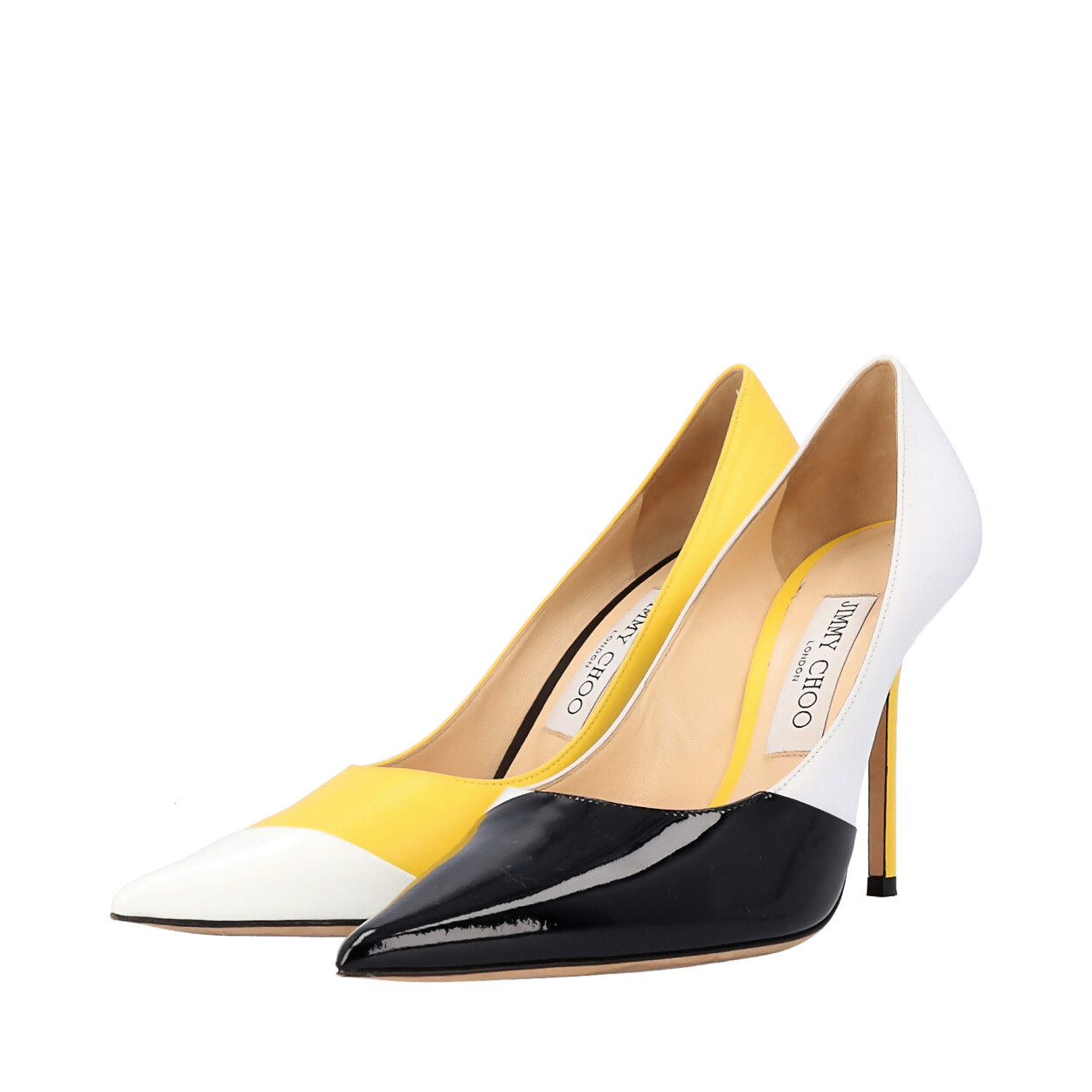 靴 momoJIMMY CHOO 764391 JIMMY CHOO Leather Love Asymmetric Pumps Yellow/Black/White
