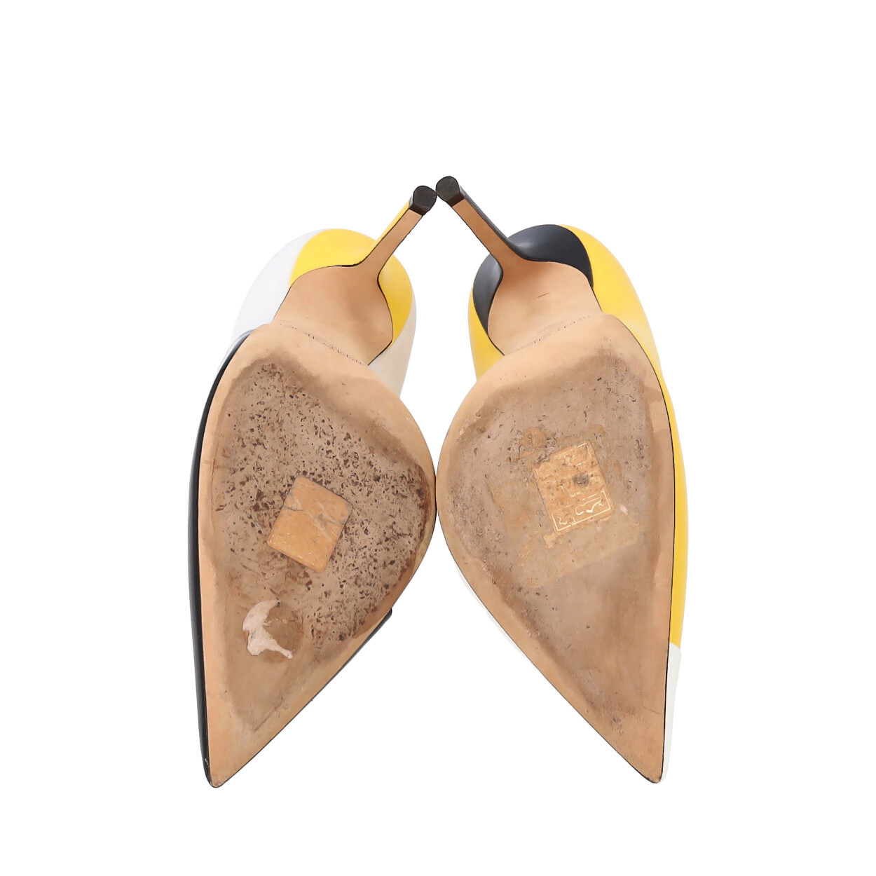 JIMMY CHOO Leather Love Asymmetric Pumps Yellow/Black/White