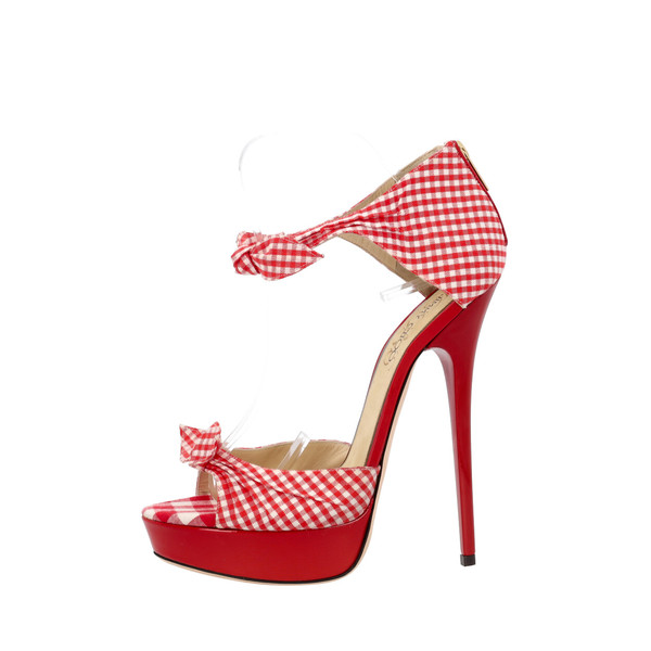 Cotton Gingham Brigitte Platform Sandals Red/White