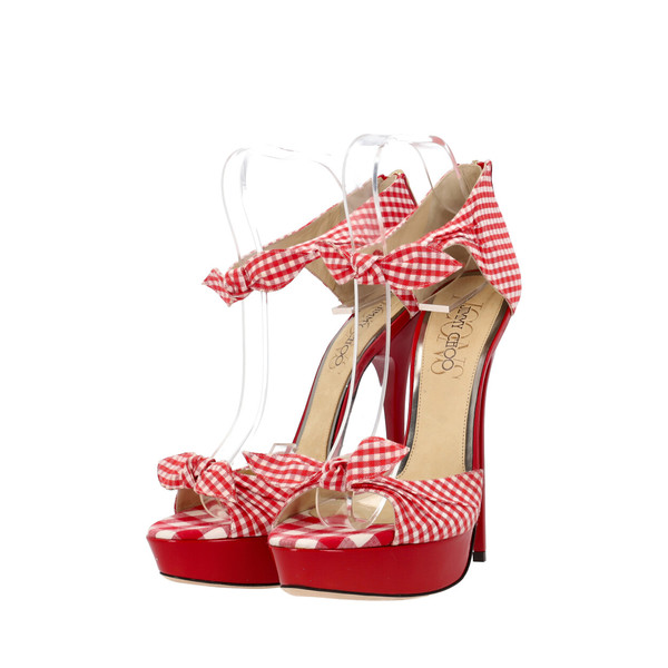 Cotton Gingham Brigitte Platform Sandals Red/White