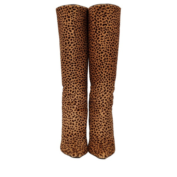 Pony Hair Knee High Boots Leopard Print