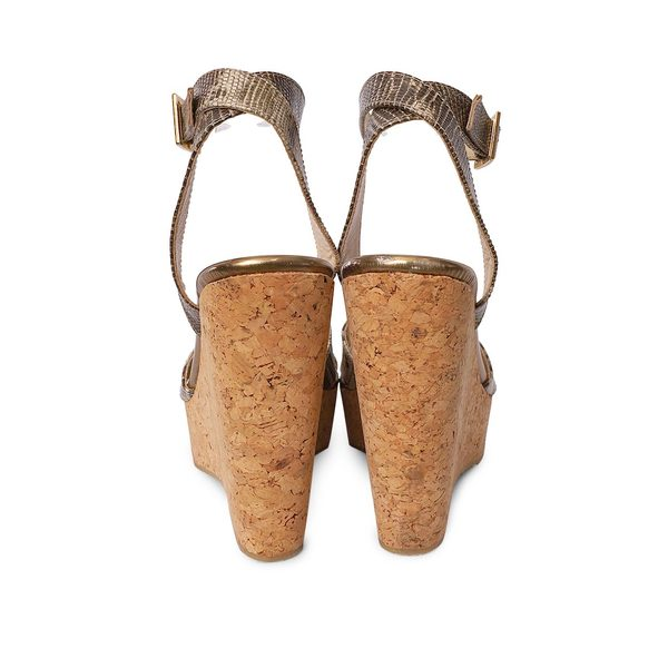 Snakeskin Papyrus Wedge Sandals Beige