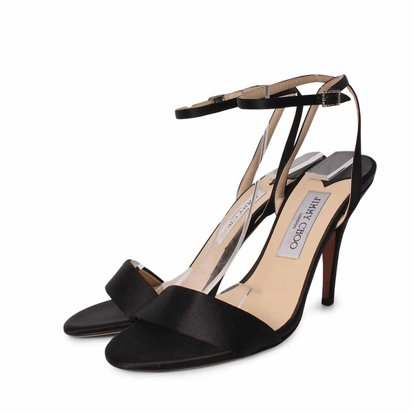 Satin Ankle Strap Sandals Black