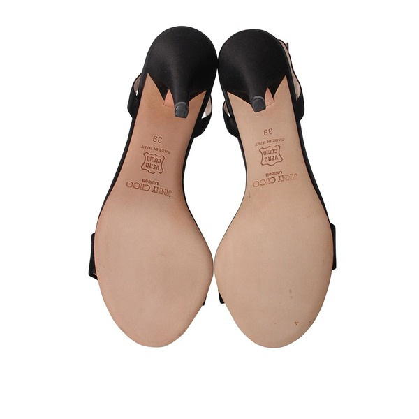 Satin Ankle Strap Sandals Black