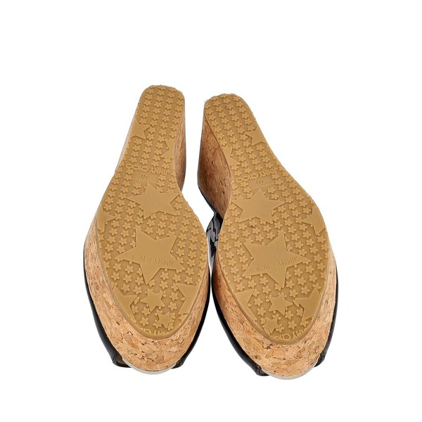 Patent Cork Wedge Slingback Pumps Black