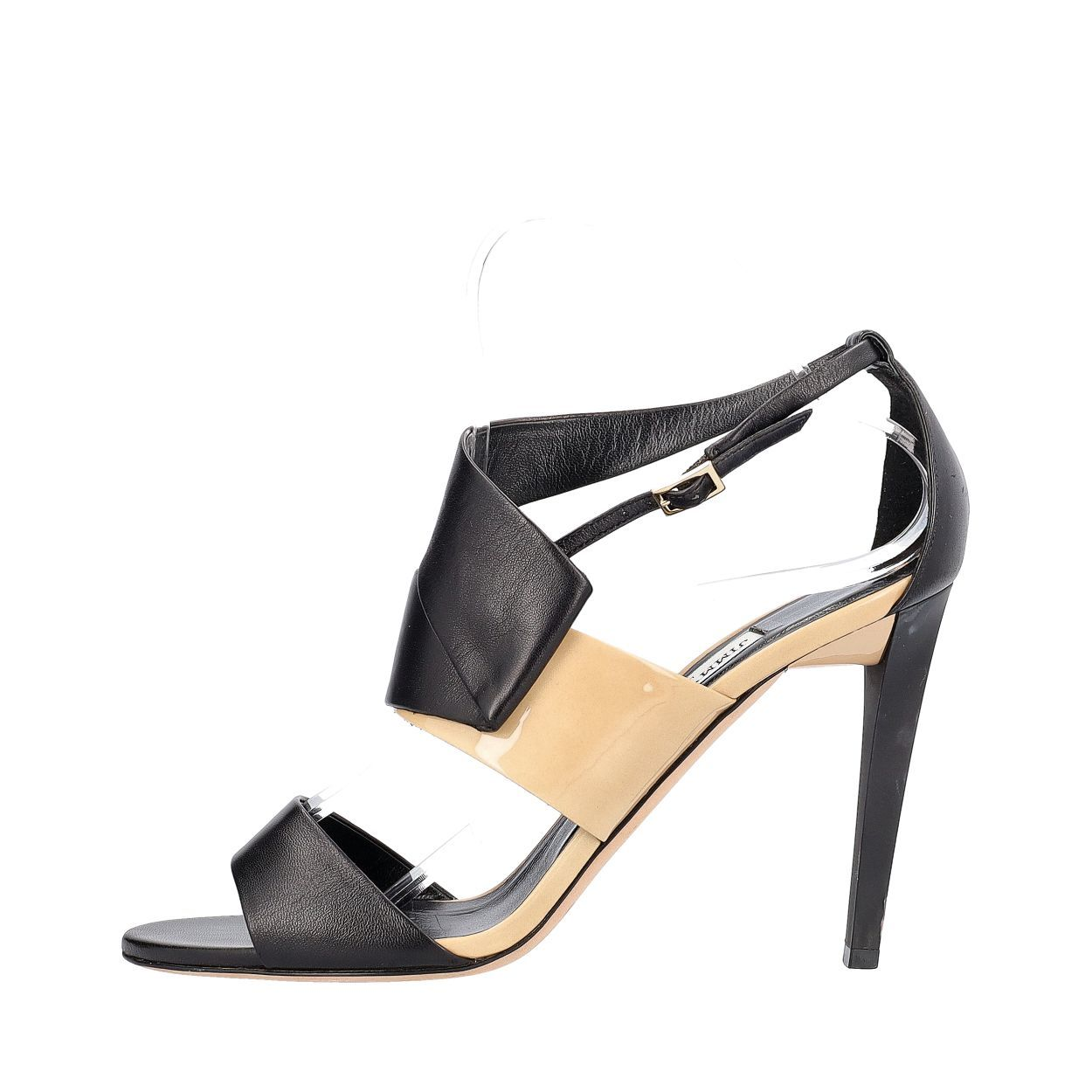 JIMMY CHOO Patent Trapeze Sandals Black/Beige | Luxity