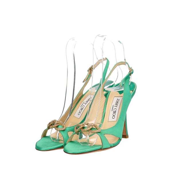 Satin Chain Embellished Sandals Green
