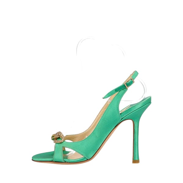 Satin Chain Embellished Sandals Green