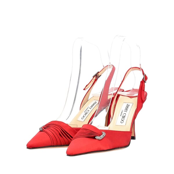 Satin Slingback Pumps Red