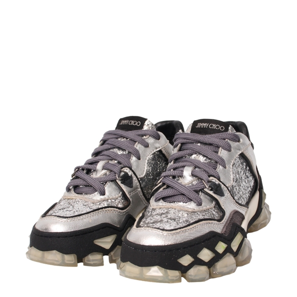 Mixed Material Glitter Diamond X Sneakers Black/Silver