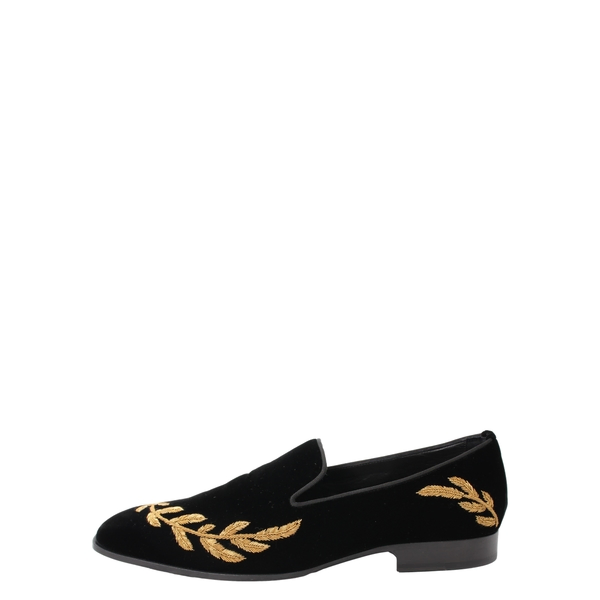 Velvet Feather Embroidered Loafers Black