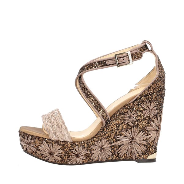 Glitter/Raffia Portia Wedge Sandals Light Mocha