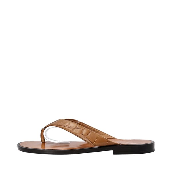 Croc Embossed Flat Thong Sandals Tan