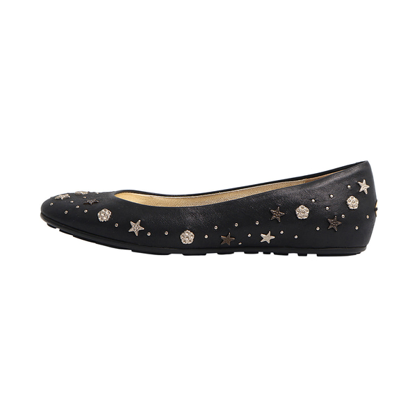 Leather Star Studded Ballet Flats Black