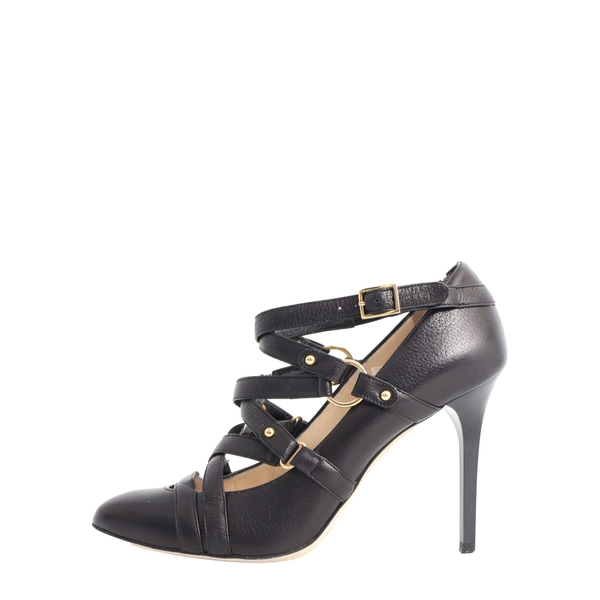 Leather Cross Strap Jazz Pumps Black