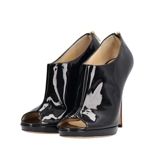 Patent Leather Peep Toe Ankle Boots Black