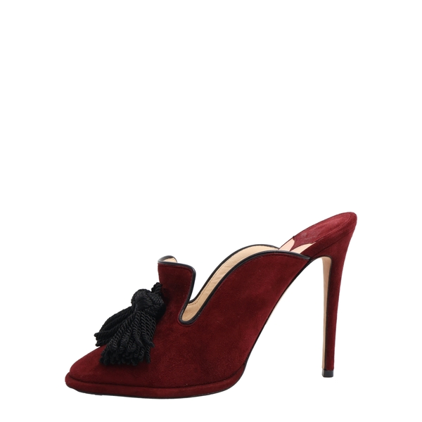 Suede Tassel Mules Burgundy