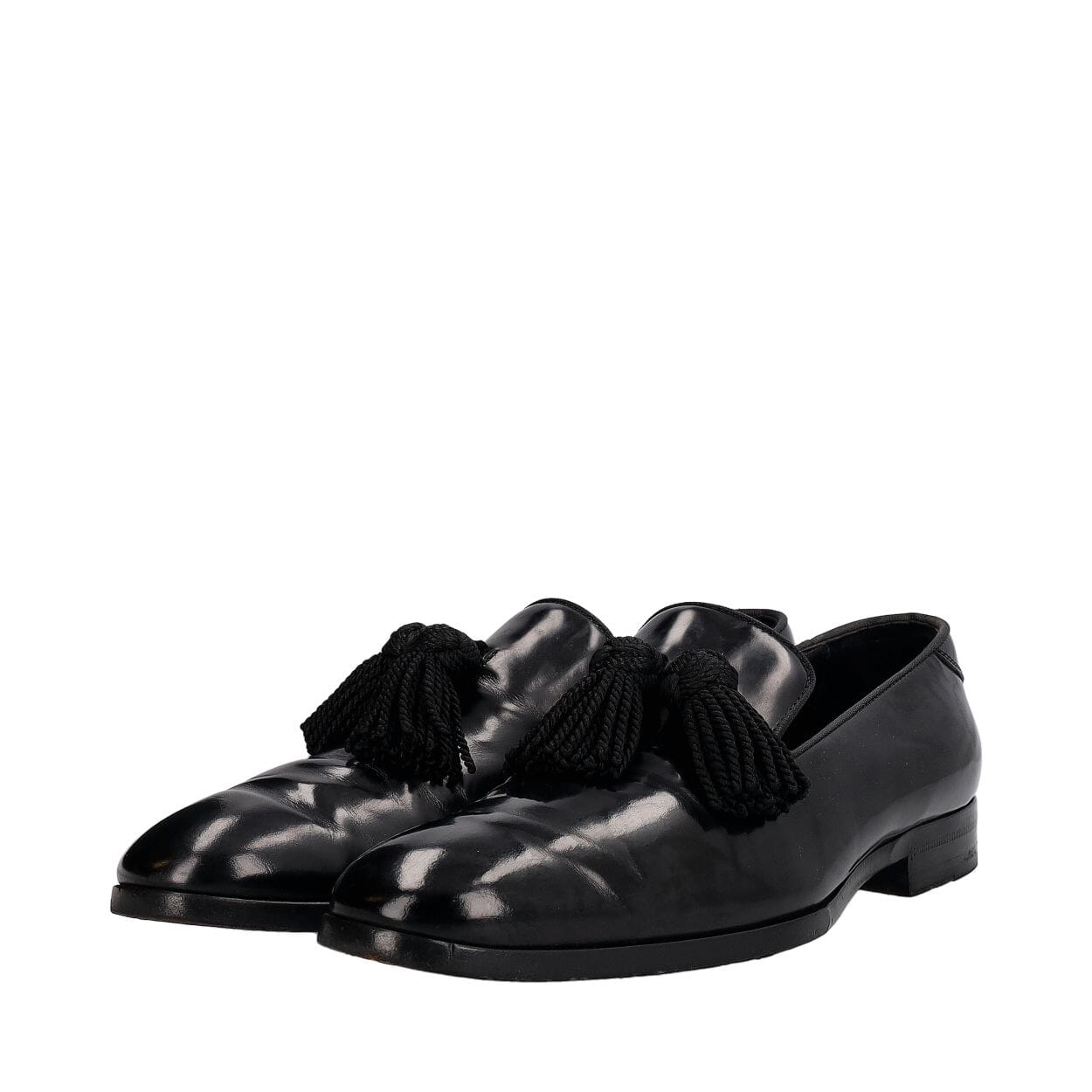JIMMY CHOO Patent Foxley Tassel Loafers Black | Luxity