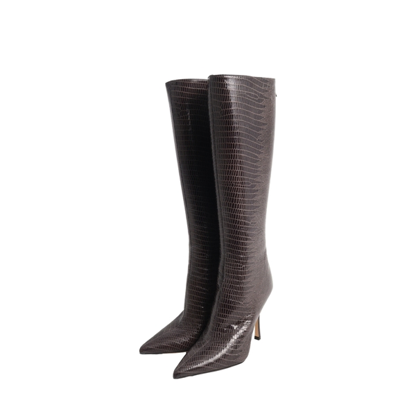 Lizard Embossed Knee Boots Black/Grey
