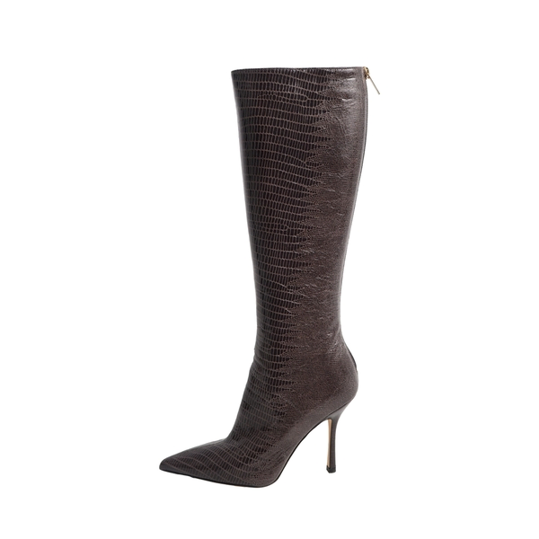 Lizard Embossed Knee Boots Black/Grey