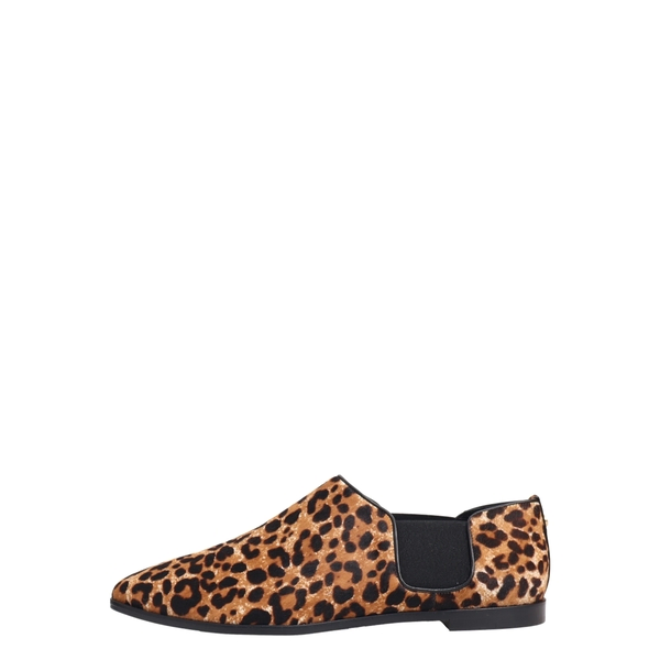 Pony Hair Slip On Loafers Leopard Print