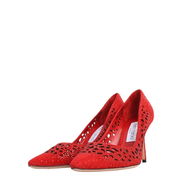Crystal Lazer Cut Romy Pumps Red