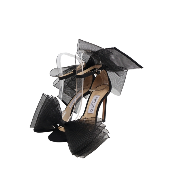 Satin Aveline Bow Sandals Black