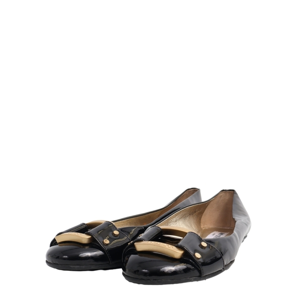 Patent Ballerina Flats Black/Gold Tone