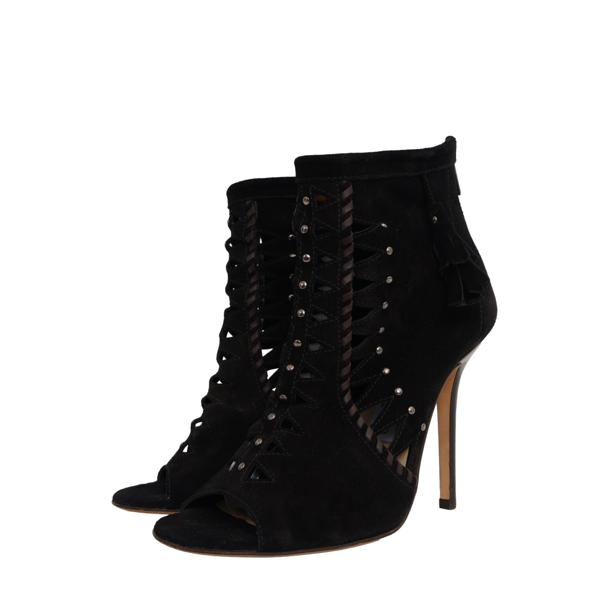 Suede/Leather Cut Out Ankle Boots Black